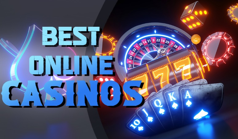 A brightly lit neon sign displaying the text "BEST 20 ONLINE IN CASINOS" with a graphic design, featuring numbers arranged in a creative layout, illuminated against a night backdrop.