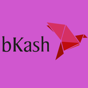 A graphic design featuring the word "bKash" in a vibrant purple color, with a lilac and magenta background. The design showcases various shades of violet, creating a visually appealing composition.